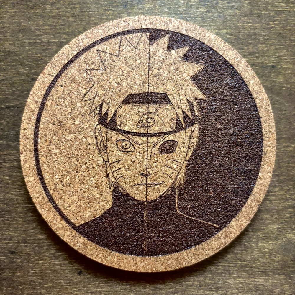 Naruto Dark Naruto Laser Engraved Cork Coaster